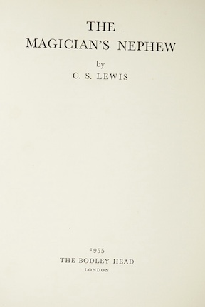 Lewis C.S - The Magician's Nephew, 1st edition, 8vo, illustrated by Pauline Baynes, original cloth, in unclipped d/j, The Bodley Head, London, 1955